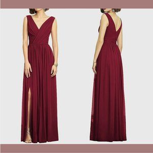 NWD Dessy Collection Sleeveless Draped Chiffon Maxi Dress Burgundy [ SZ 6 ] Q452